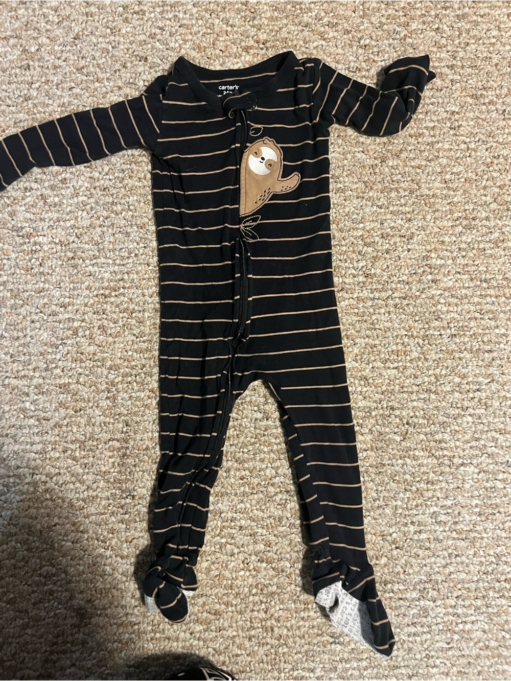 Carter's Black and Brown Striped Sloth Footed One-Piece Pajamas